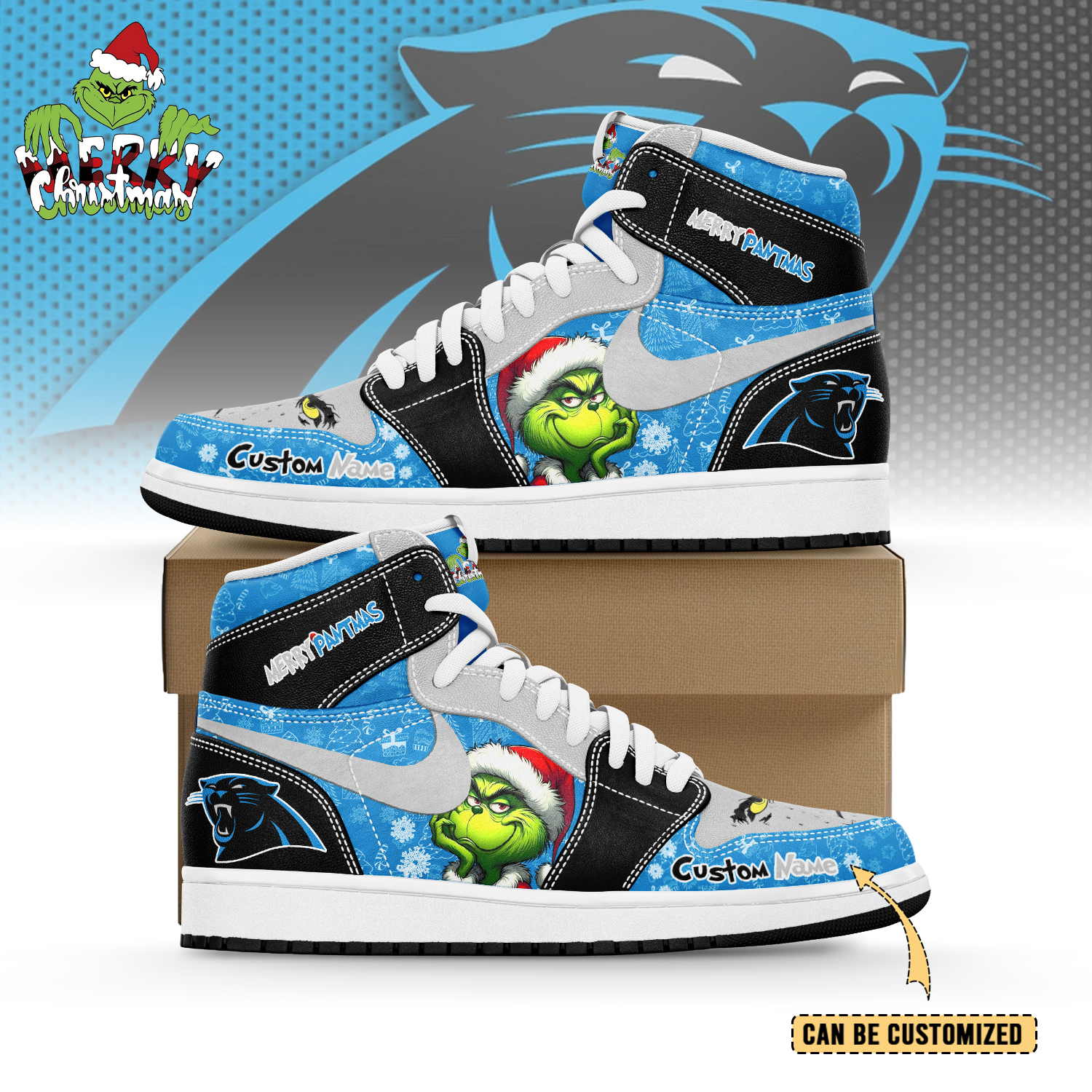 Ideafootwear Carolina Panthers x The Grinch x Christmas AJ1 High Sneakers Shoes For Men And Women