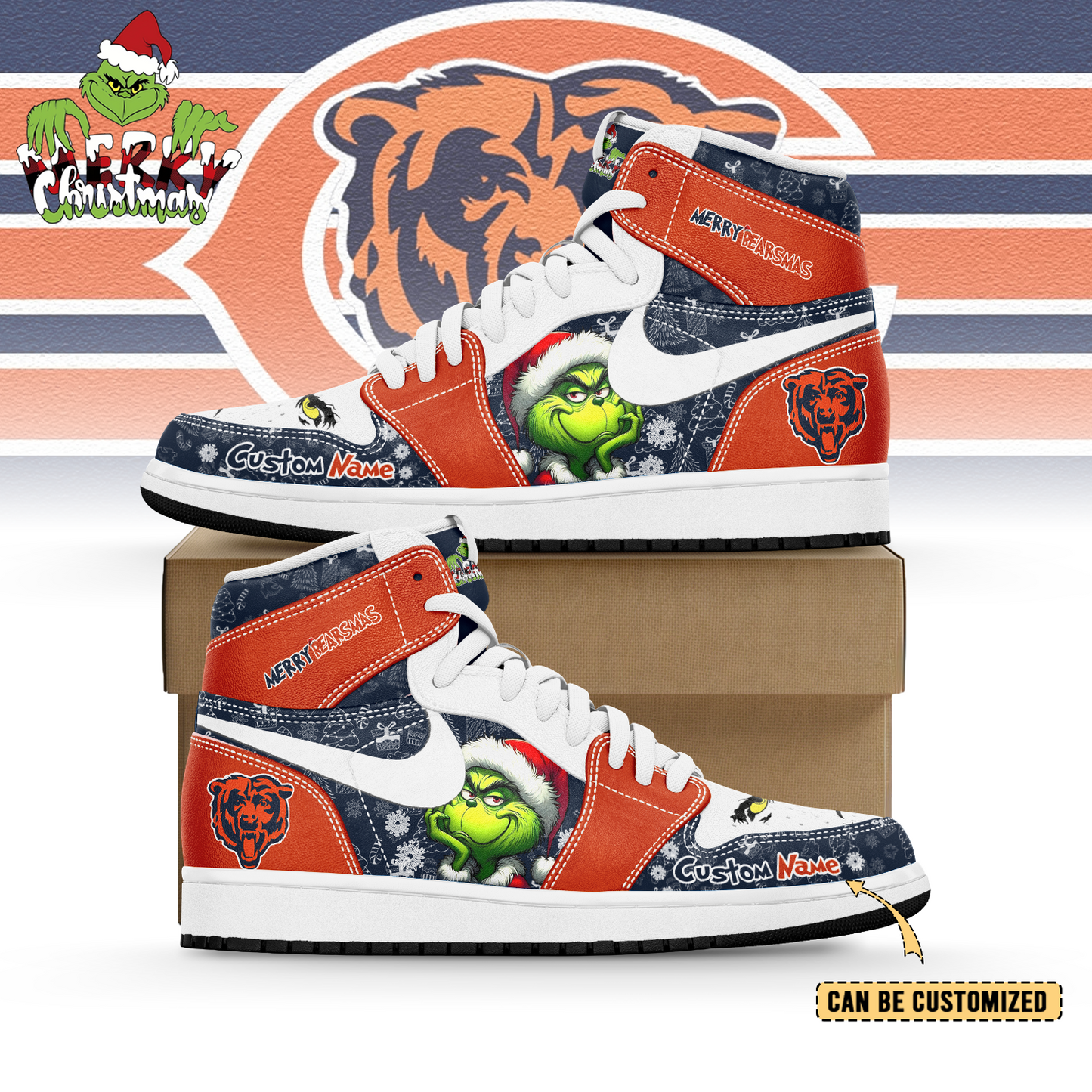Ideafootwear Chicago Bears x The Grinch x Christmas AJ1 High Sneakers Shoes For Men And Women