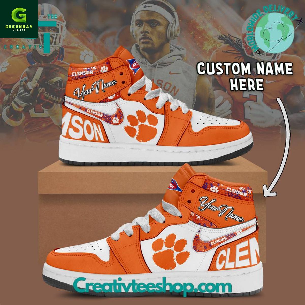 Ideafootwear Clemson Tigers AJ1 High Sneakers Shoes For Men And Women