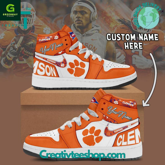 Ideafootwear Clemson Tigers AJ1 High Sneakers Shoes For Men And Women