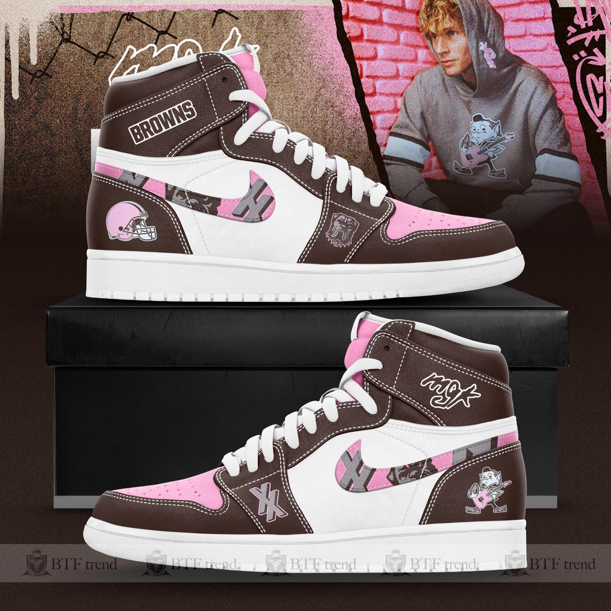 Ideafootwear Cleveland Browns x MGK AJ1 High Sneakers Shoes For Men And Women