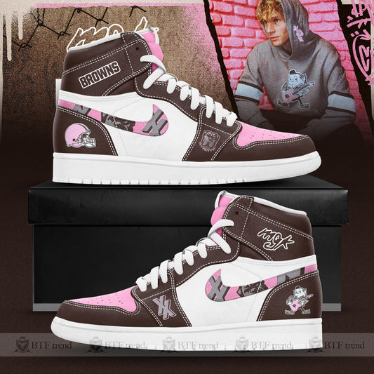 Ideafootwear Cleveland Browns x MGK AJ1 High Sneakers Shoes For Men And Women