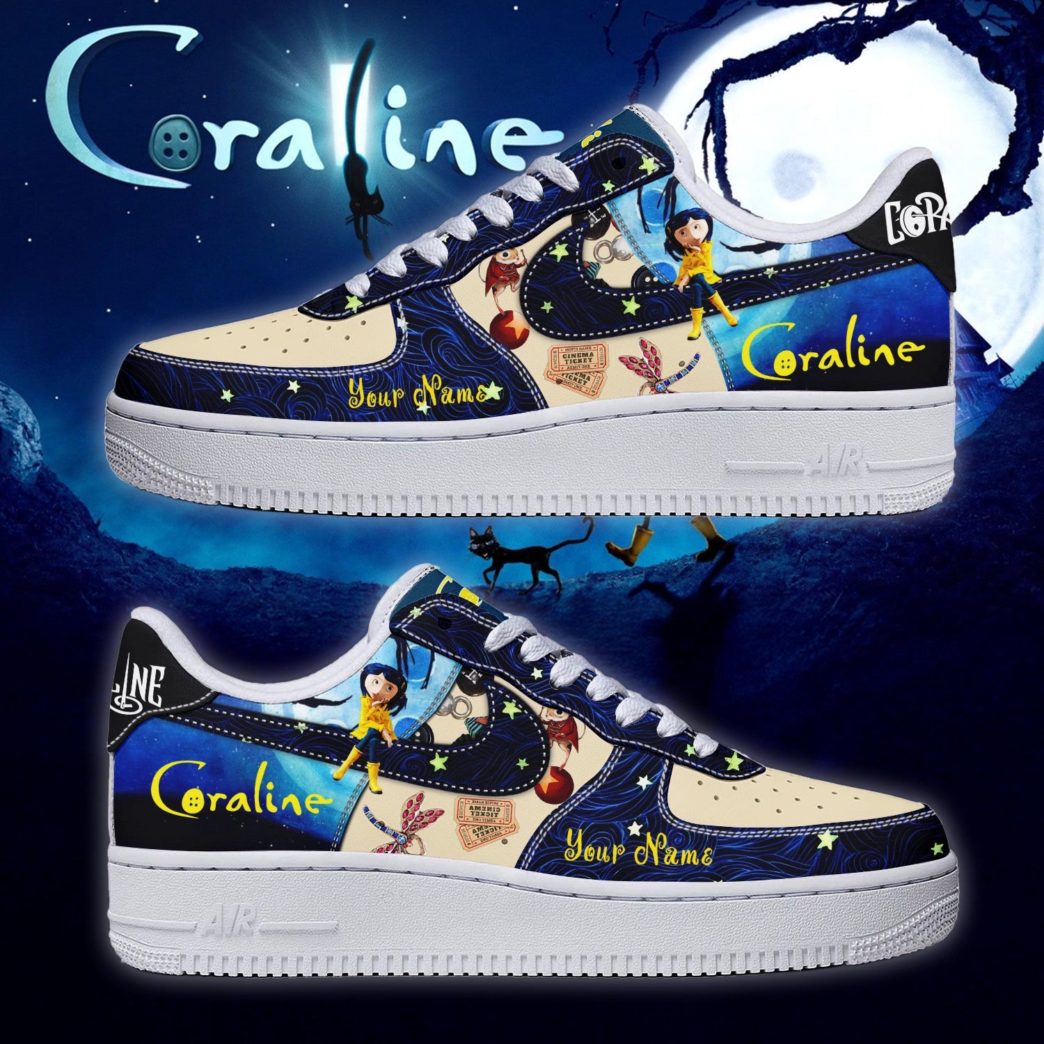 Ideafootwear Coraline x Halloween Air Low-Top Sneakers Shoes For Men And Women 1