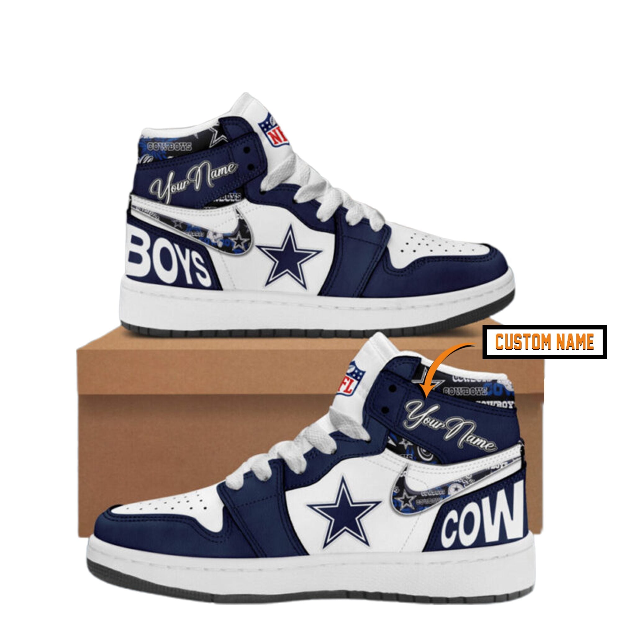 Ideafootwear Dallas Cowboys AJ1 High Sneakers Shoes For Men And Women