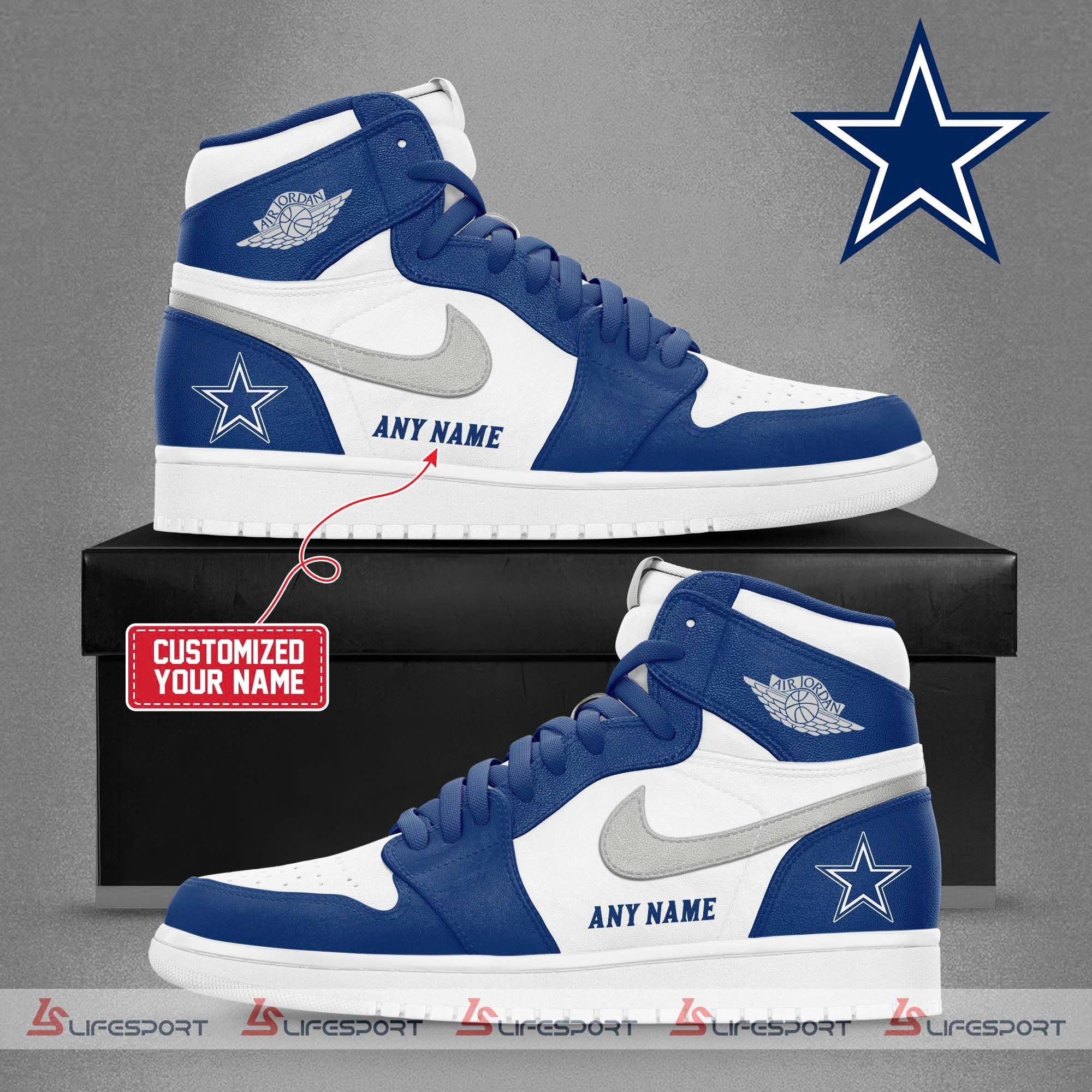 Ideafootwear Dallas Cowboys AJ1 High Sneakers Shoes For Men And Women