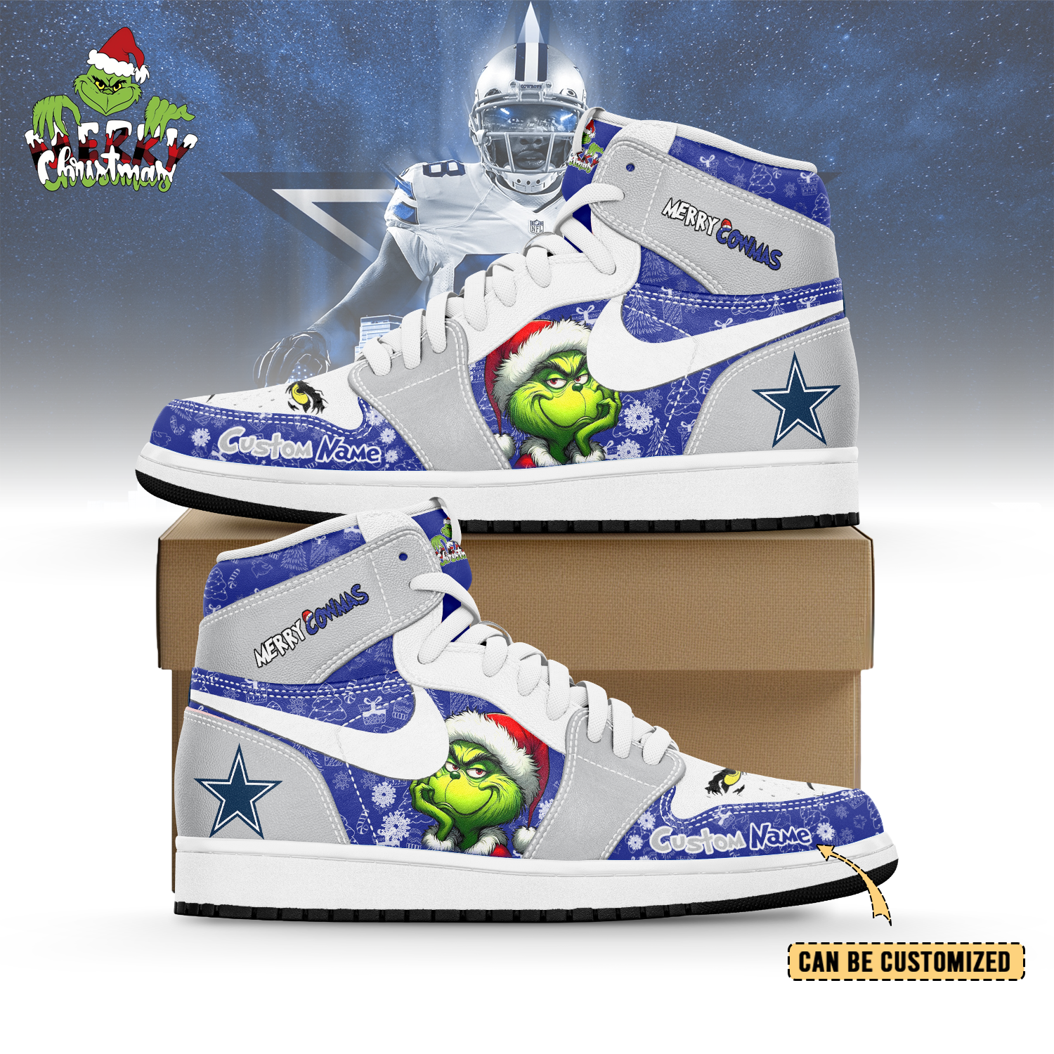 Ideafootwear Dallas Cowboys x The Grinch x Christmas AJ1 High Sneakers Shoes For Men And Women