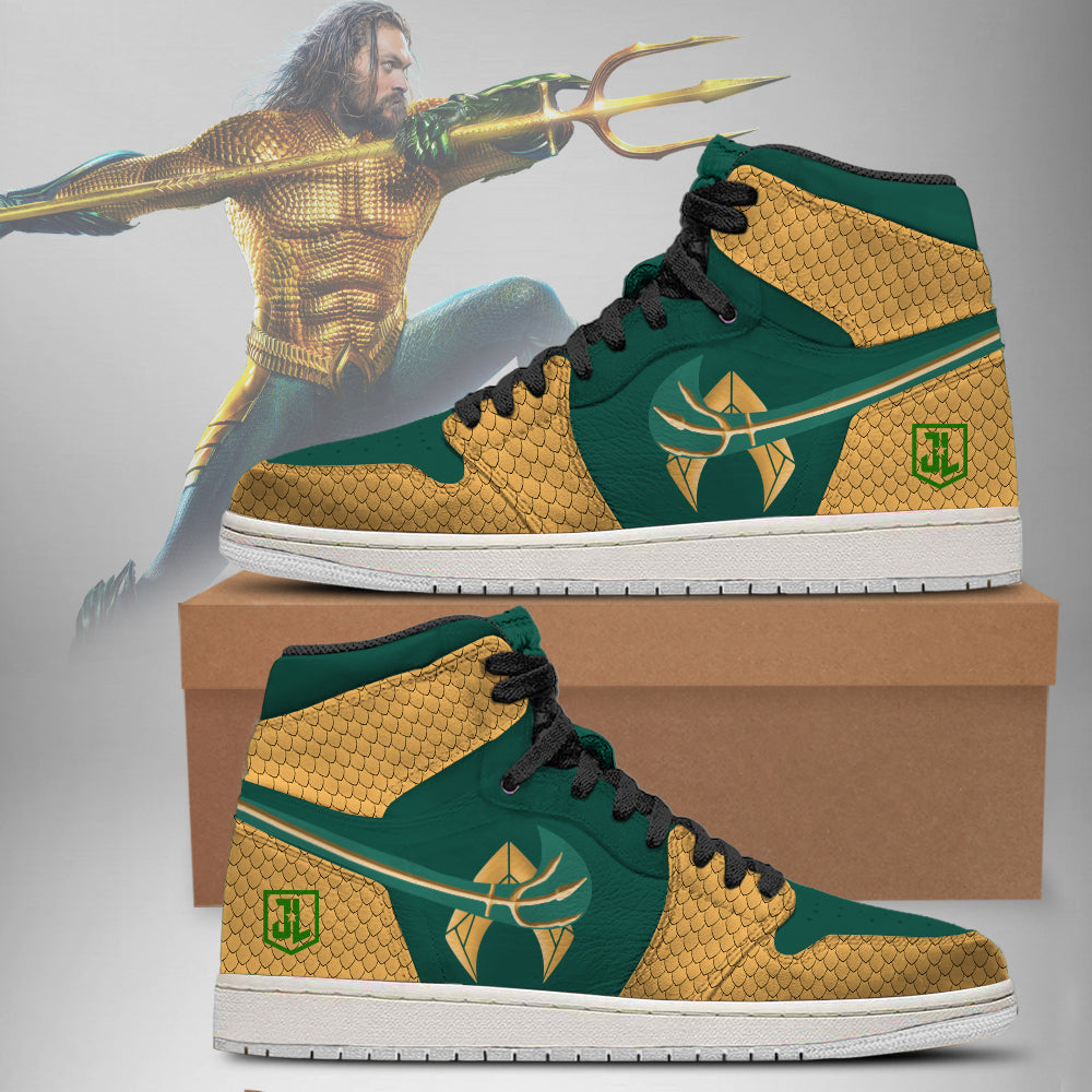 Ideafootwear DC Justice League Aquaman AJ1 High Sneakers Shoes For Men And Women