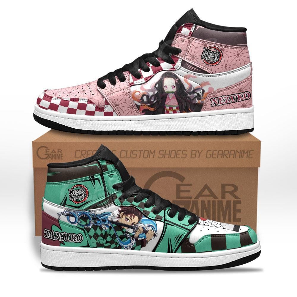 Ideafootwear Demon Slayer Tanjiro and Nezuko AJ1 High Sneakers Shoes For Men And Women