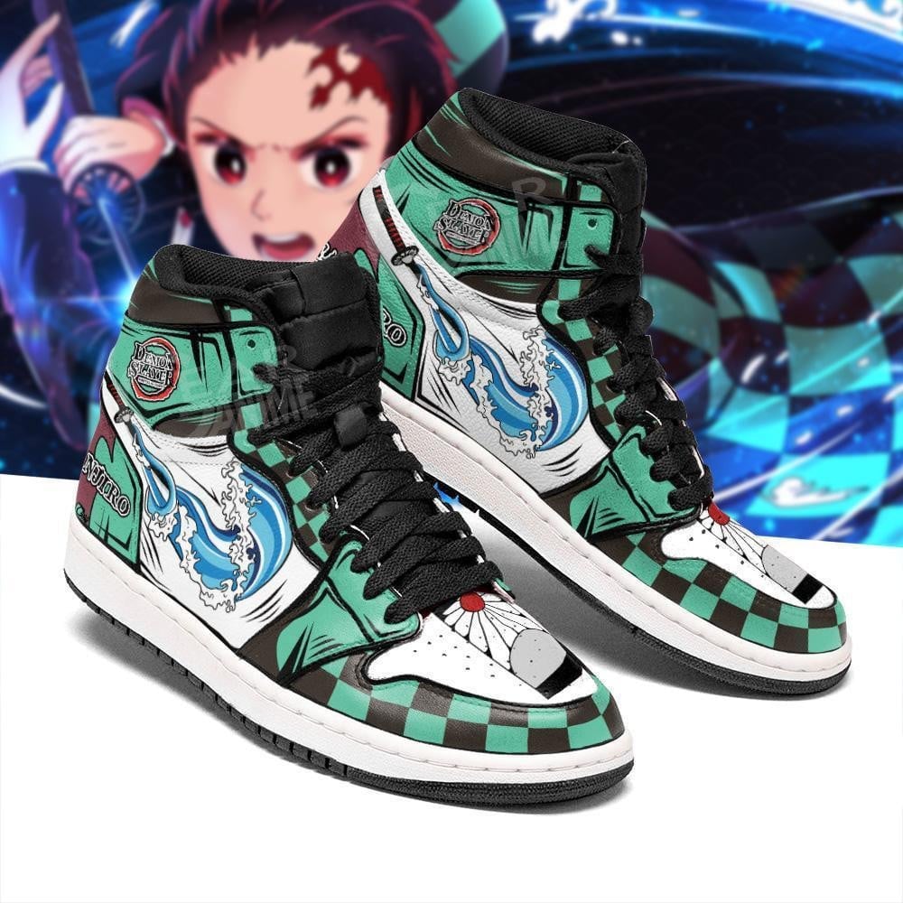 Ideafootwear Demon Slayer Tanjiro Water AJ1 High Sneakers Shoes For Men And Women