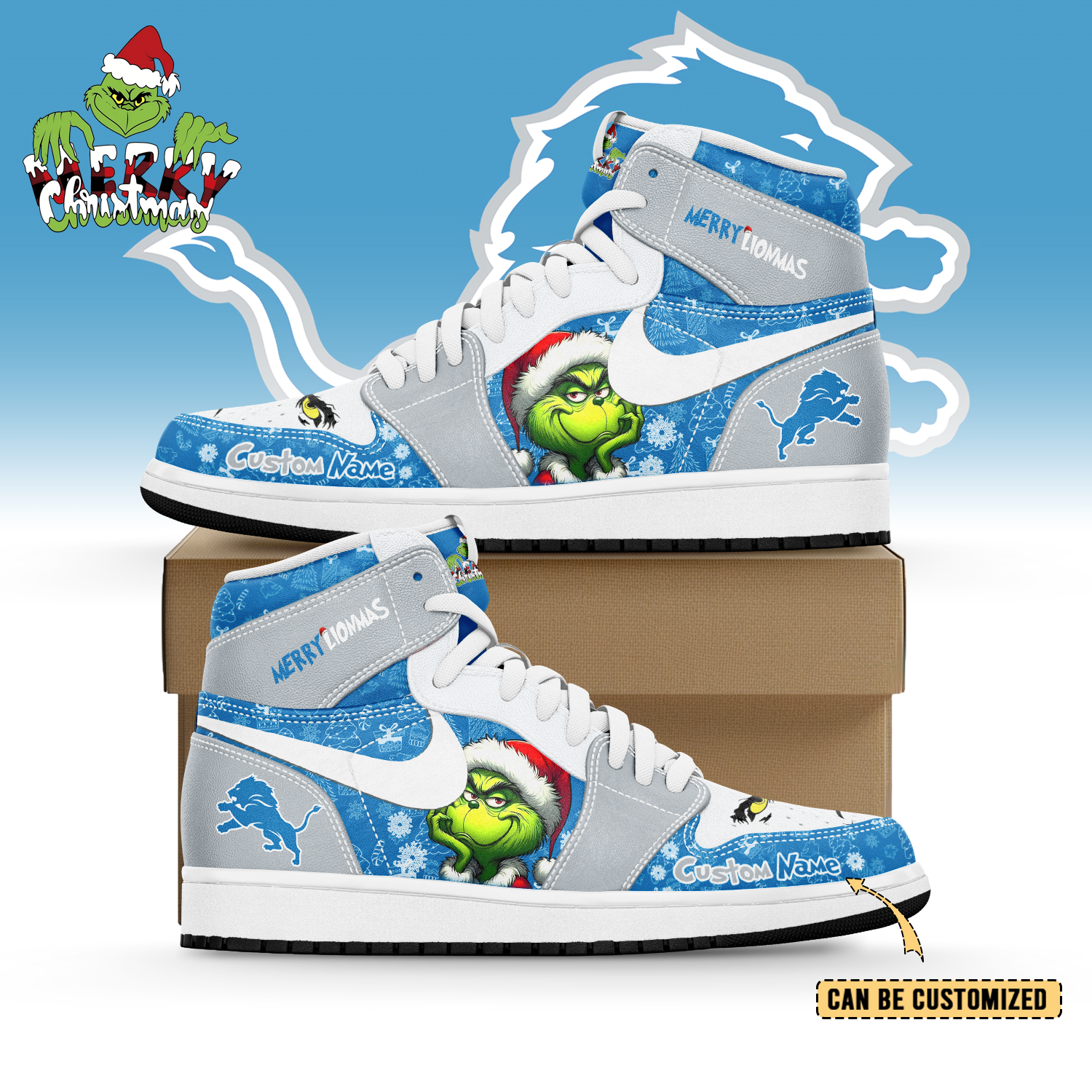 Ideafootwear Detroit Lions x The Grinch x Christmas AJ1 High Sneakers Shoes For Men And Women
