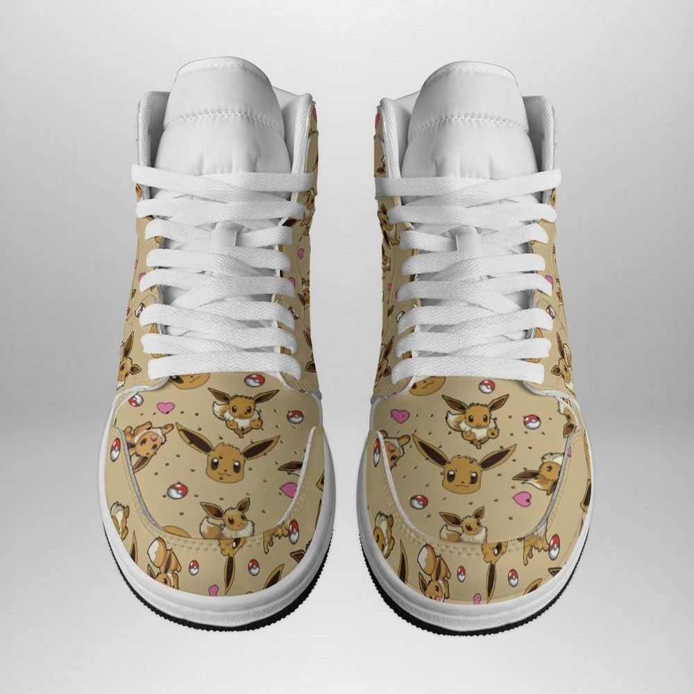 Ideafootwear Eevee Pattern Pokemon  AJ1 High Sneakers Shoes For Men And Women