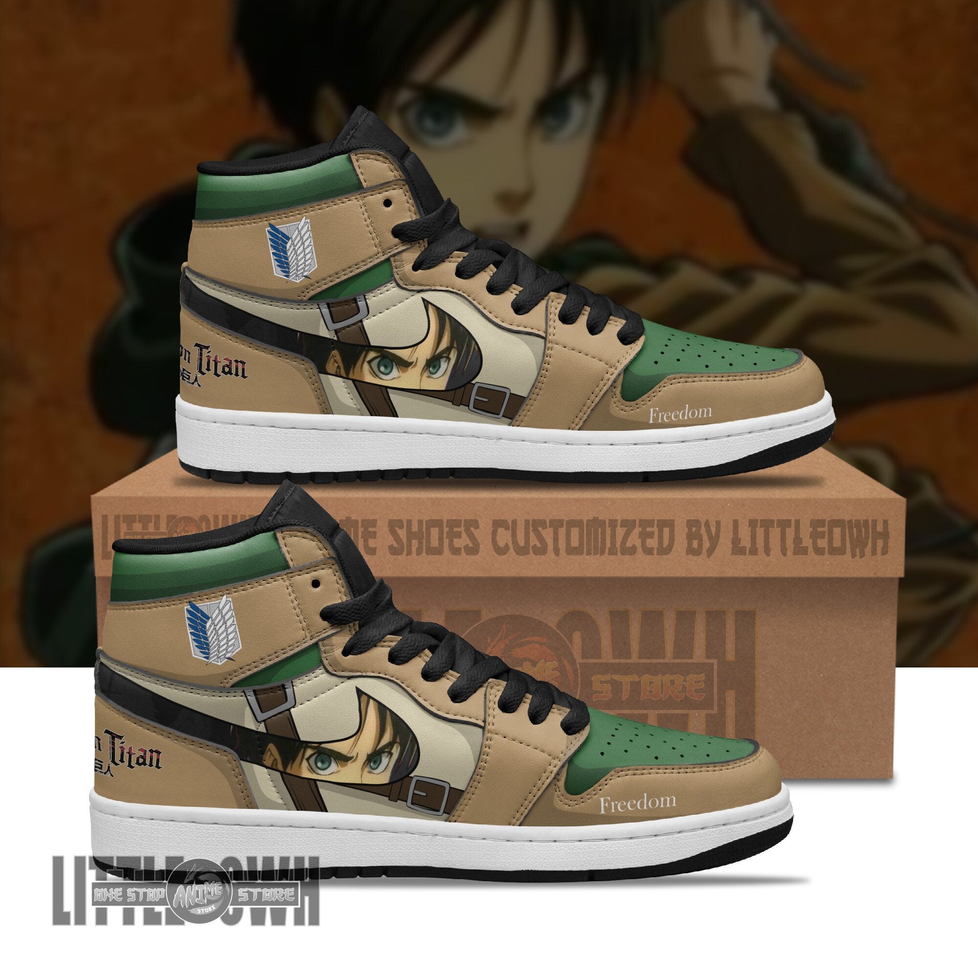 Ideafootwear Eren Yeager AJ1 High Sneakers Shoes For Men And Women