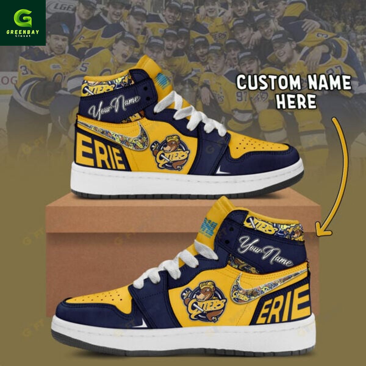 Ideafootwear Erie Otters AJ1 High Sneakers Shoes For Men And Women