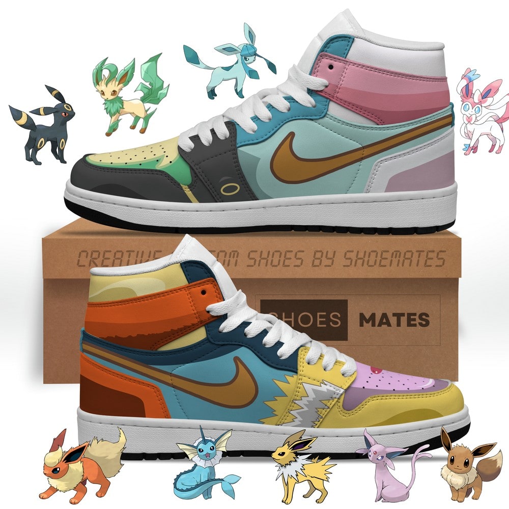 Ideafootwear Evolutions of Eevee Pokemon  AJ1 High Sneakers Shoes For Men And Women