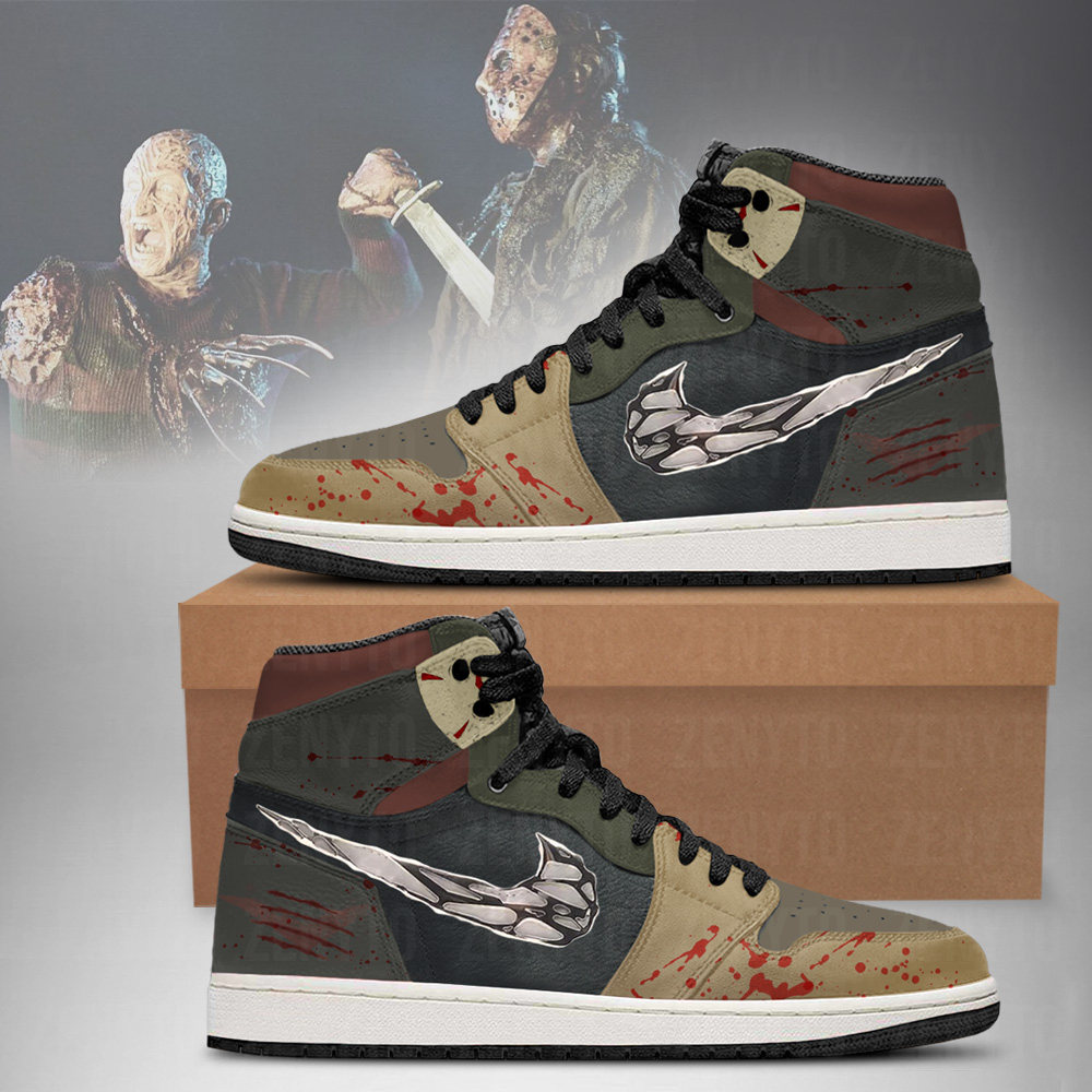 Ideafootwear Freddy vs Jason Halloween AJ1 High Sneakers Shoes For Men And Women