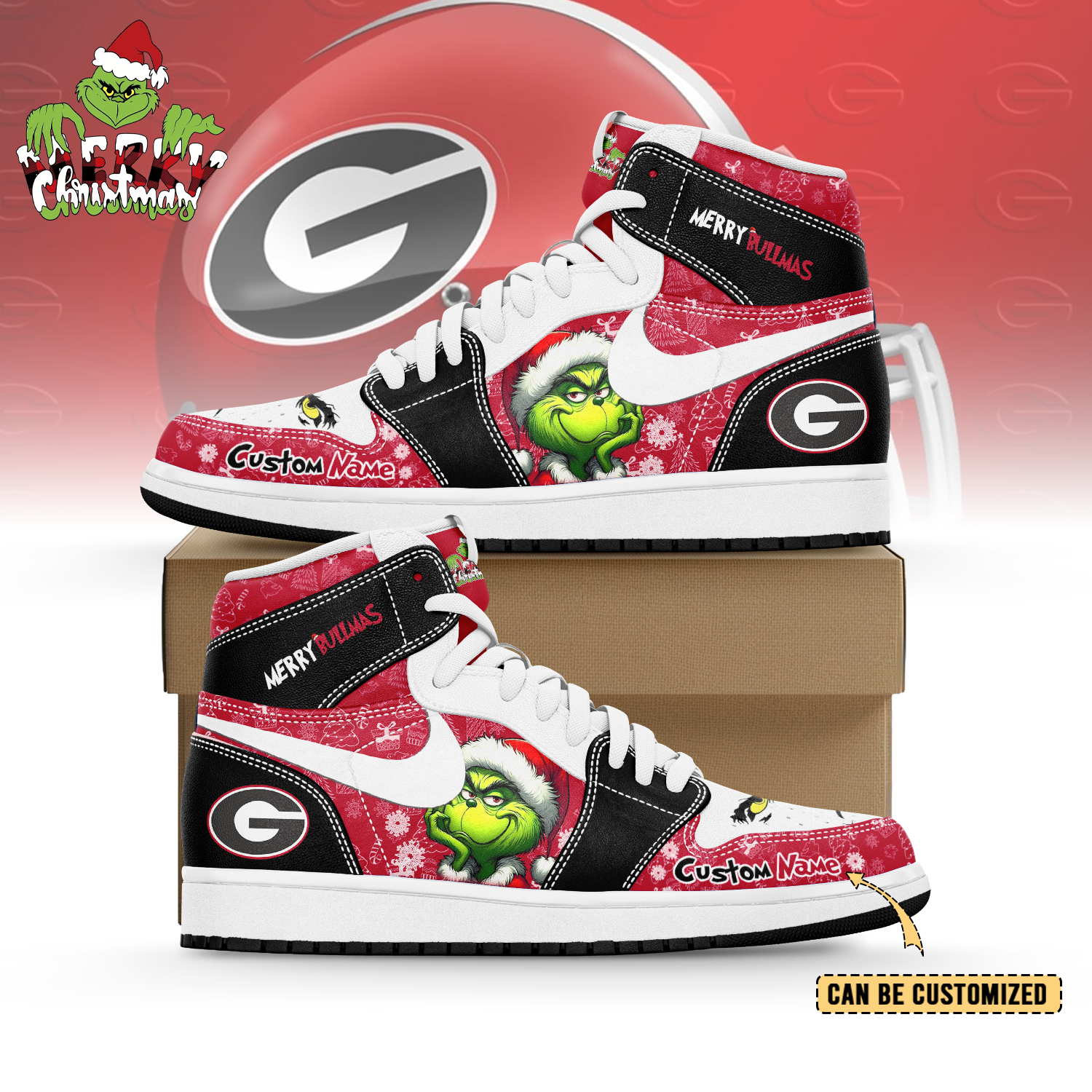 Ideafootwear Georgia Bulldogs x The Grinch x Christmas  AJ1 High Sneakers Shoes For Men And Women