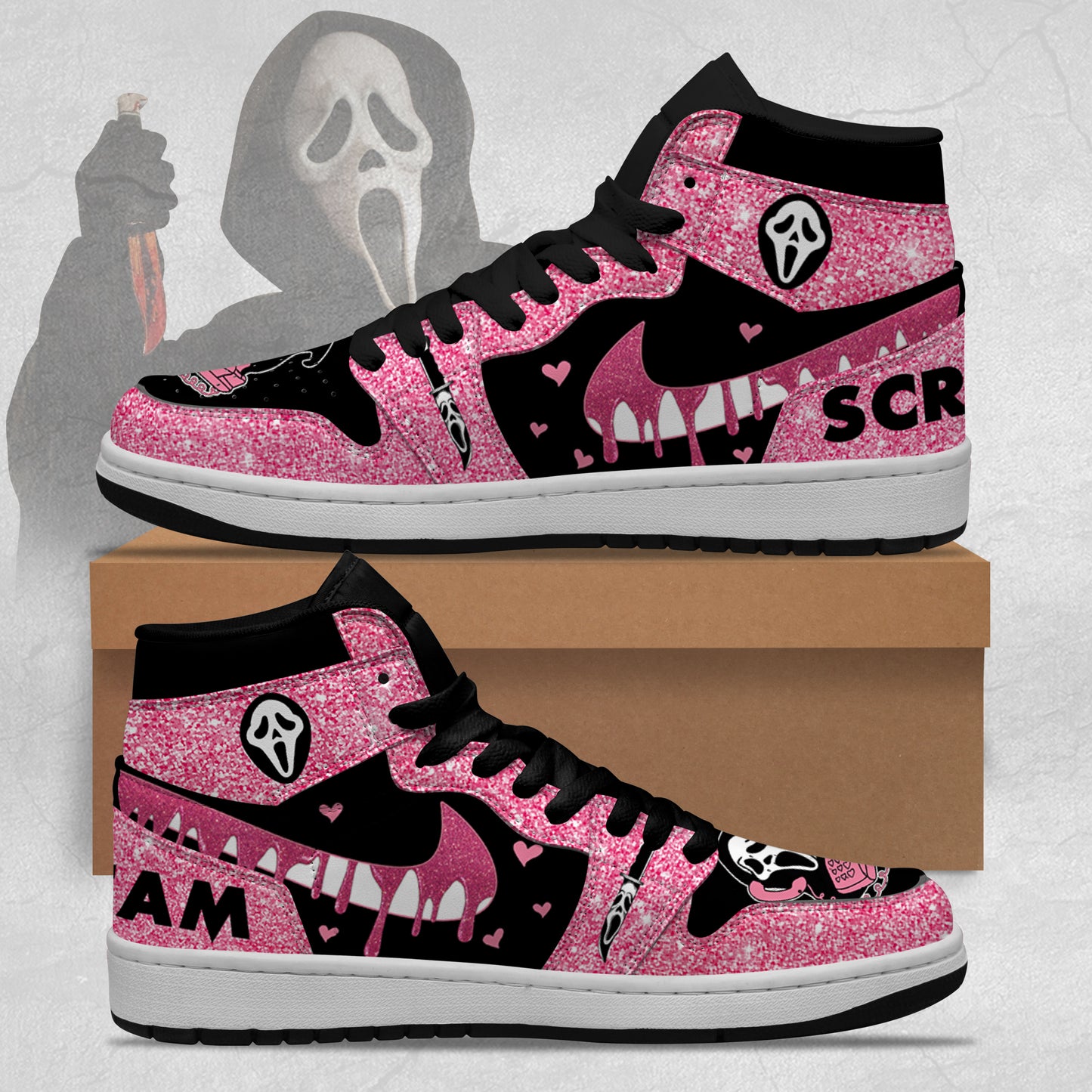 Ideafootwear Ghostface Halloween AJ1 High Sneakers Shoes For Men And Women