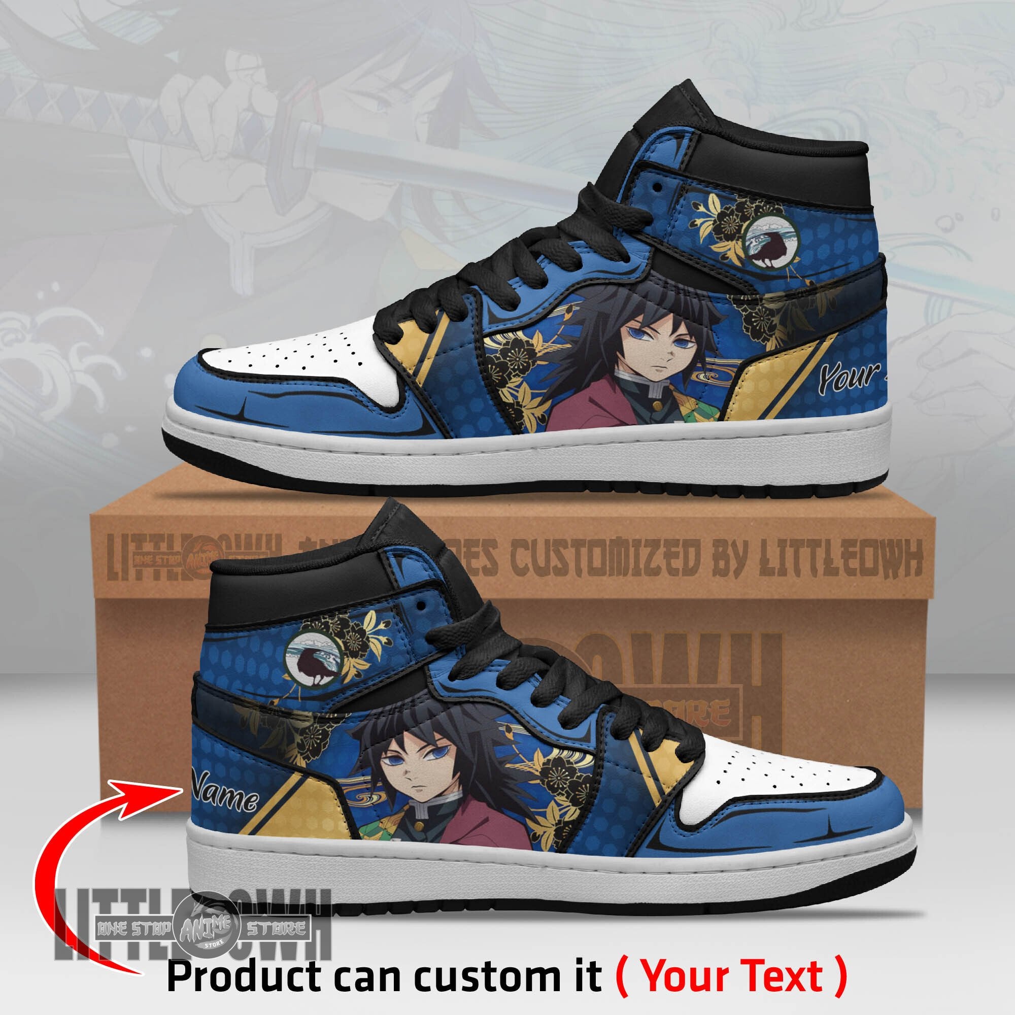 Ideafootwear Giyuu Tomioka AJ1 High Sneakers Shoes For Men And Women
