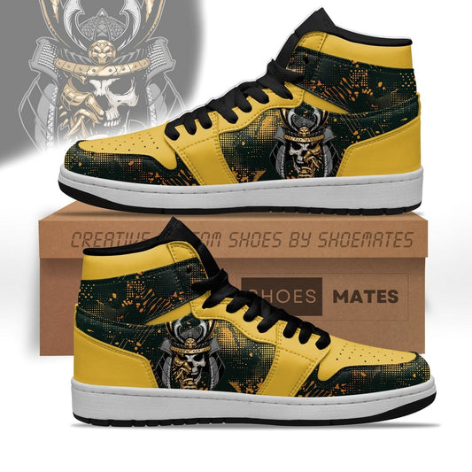 Ideafootwear Golden Samurai Skull AJ1 High Sneakers Shoes For Men And Women