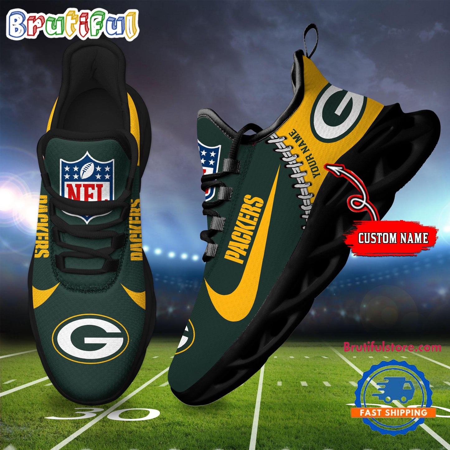 Ideafootwear Green Bay Packers Max Soul Shoes Sneakers For Men And Women