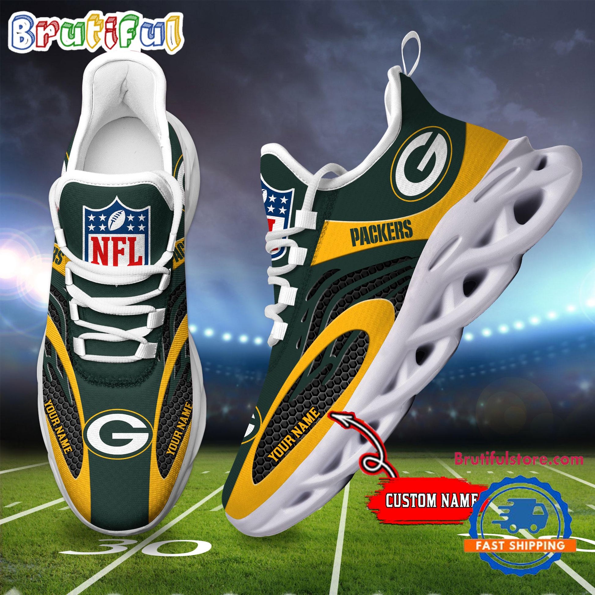 Ideafootwear Green Bay Packers Max Soul Shoes Sneakers For Men And Women