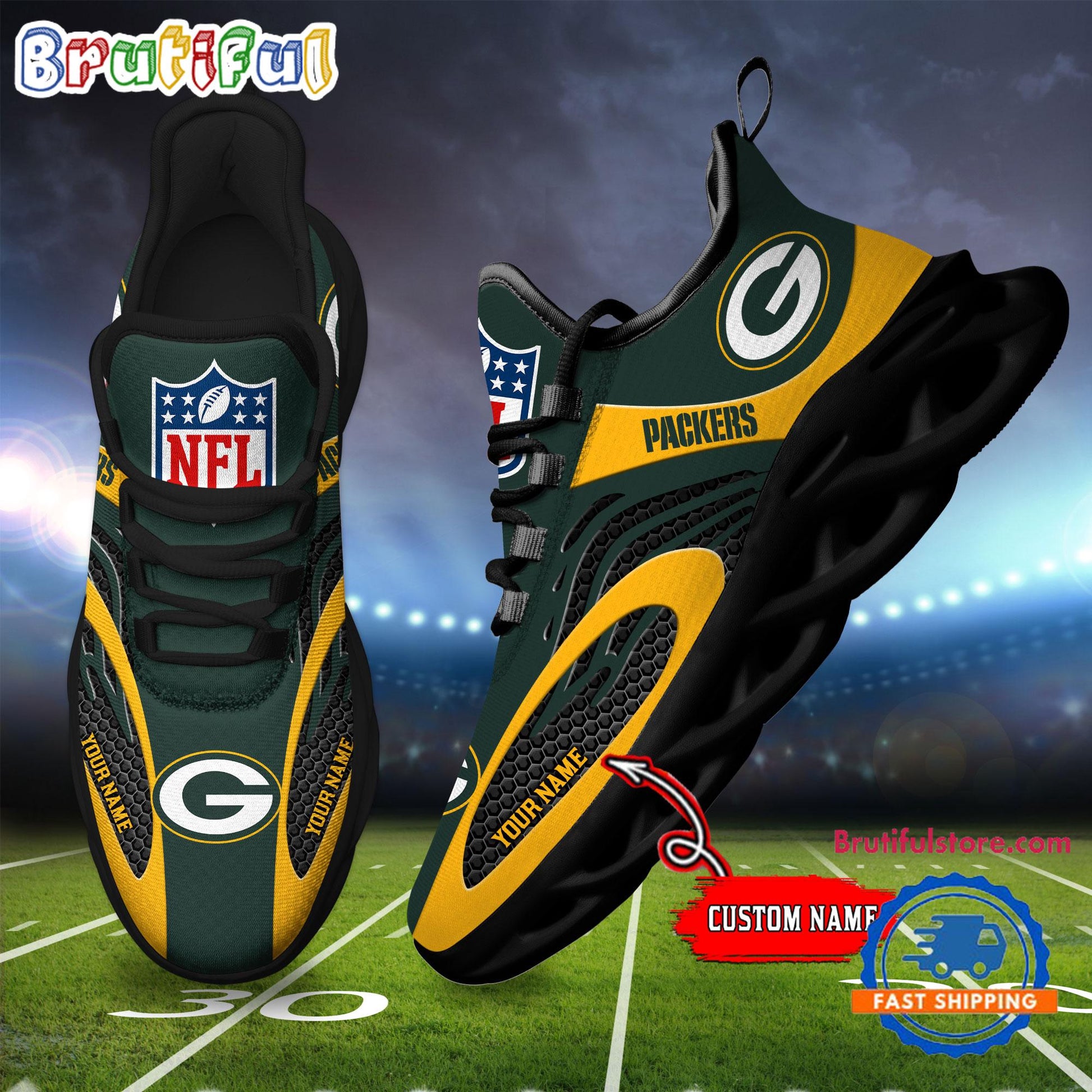 Ideafootwear Green Bay Packers Max Soul Shoes Sneakers For Men And Women
