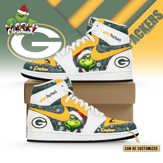 Ideafootwear Green Bay Packers x The Grinch x Christmas AJ1 High Sneakers Shoes For Men And Women
