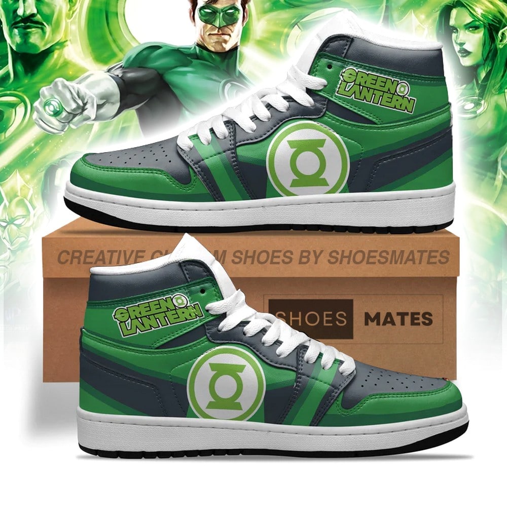 Ideafootwear Green Lantern AJ1 High Sneakers Shoes For Men And Women