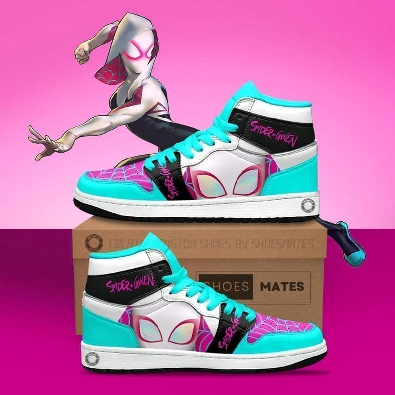 Ideafootwear Gwen Stacy Spider Woman AJ1 High Sneakers Shoes For Men And Women