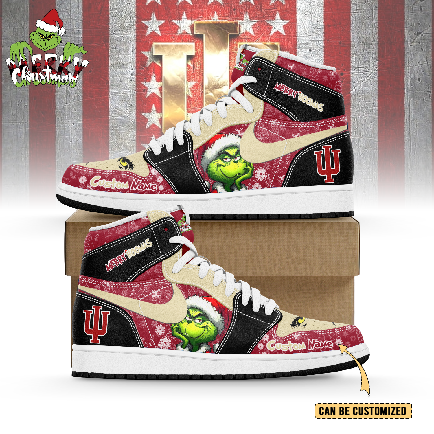 Ideafootwear Indiana Hoosiers x The Grinch x Christmas AJ1 High Sneakers Shoes For Men And Women