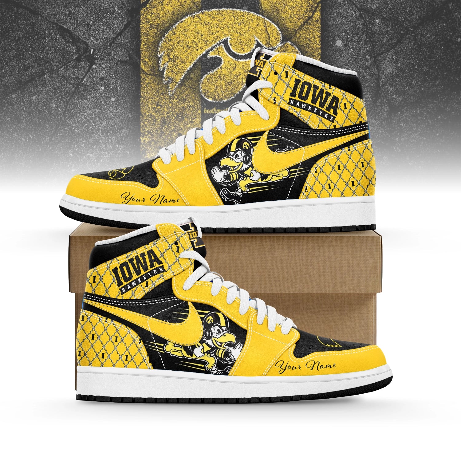 Ideafootwear Iowa Hawkeyes AJ1 High Sneakers Shoes For Men And Women