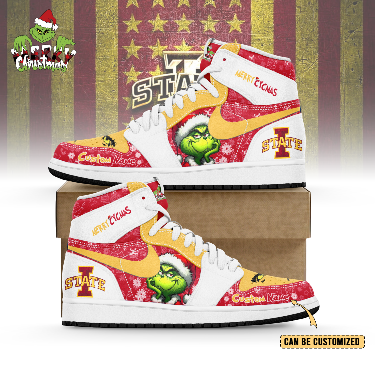 Ideafootwear  Iowa State Cyclones x  The Grinch x Christmas AJ1 High Sneakers Shoes For Men And Women