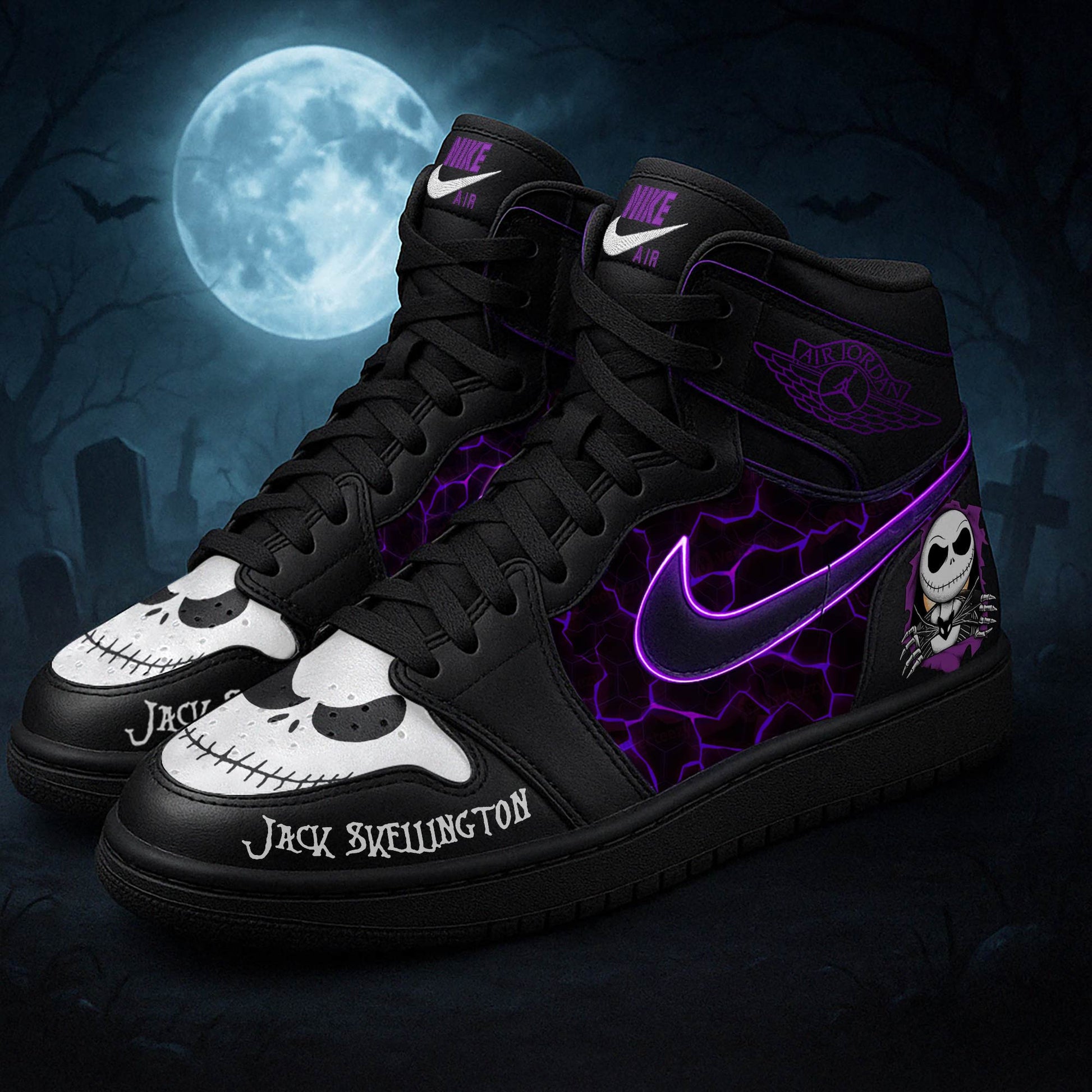 Ideafootwear Jack Skellington AJ1 High Sneakers Shoes For Men And Women