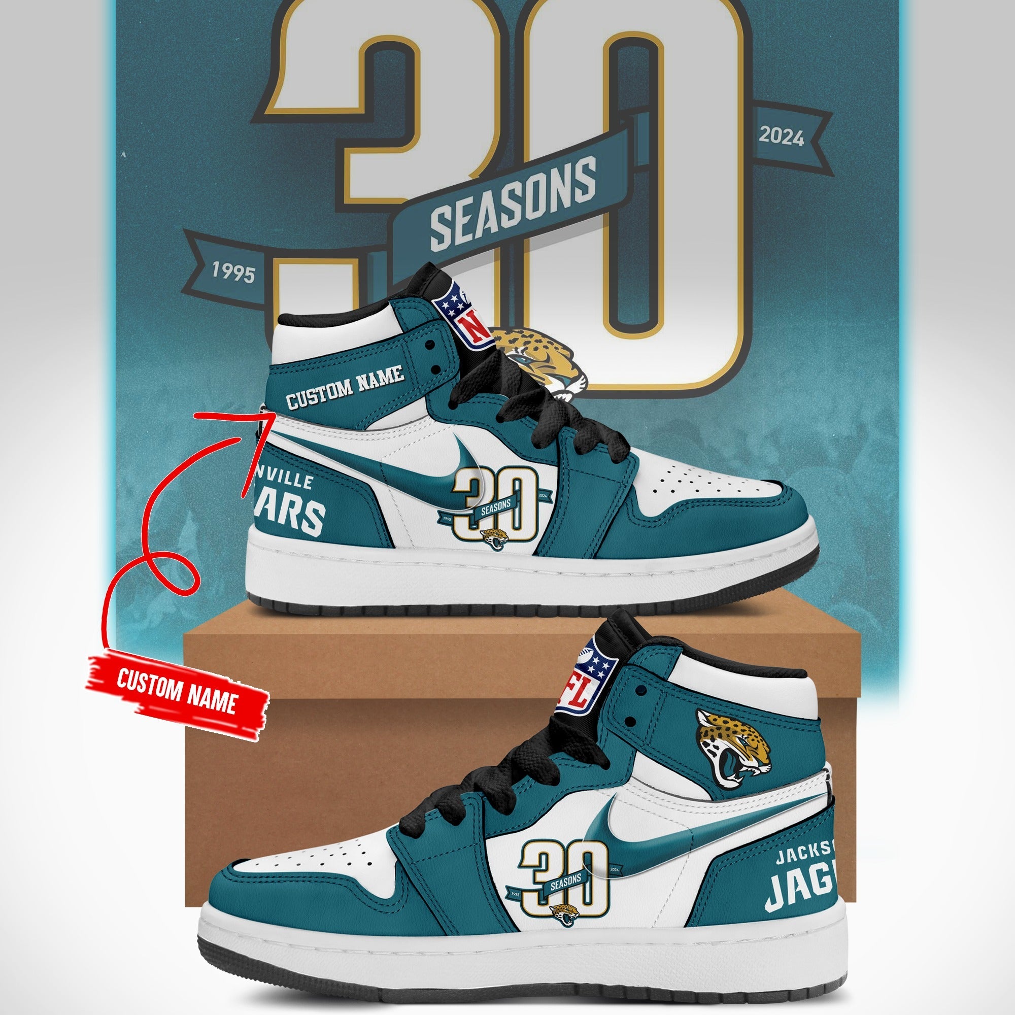 Ideafootwear Jacksonville Jaguars AJ1 High Sneakers Shoes For Men And Women