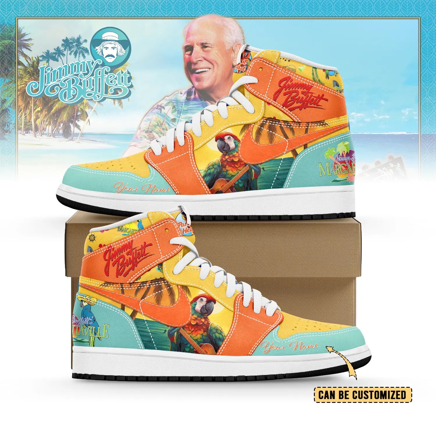 Ideafootwear Jimmy Buffett AJ1 High Sneakers Shoes For Men And Women