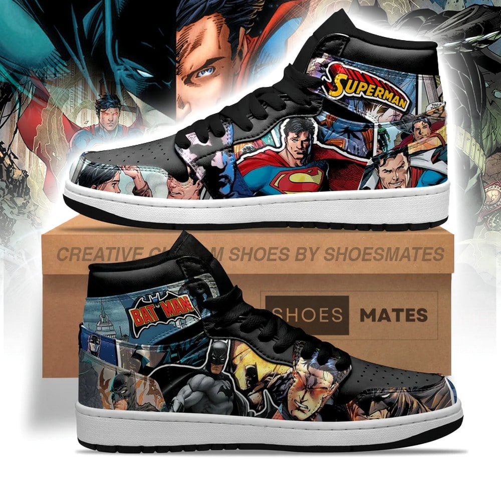 Ideafootwear Justice League Batman x Superman AJ1 High Sneakers Shoes For Men And Women