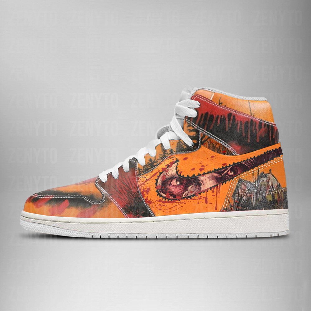 Ideafootwear Leatherface Halloween AJ1 High Sneakers Shoes For Men And Women