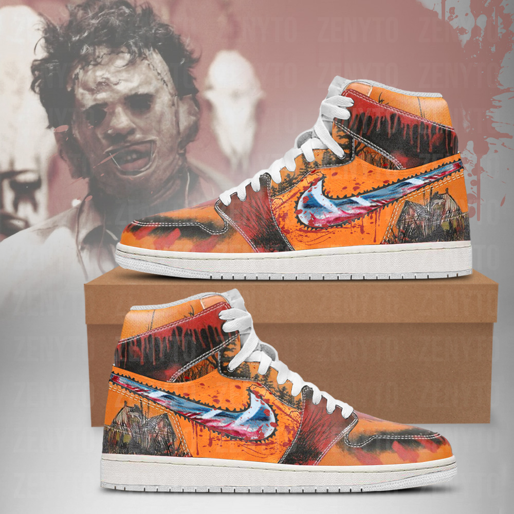 Ideafootwear Leatherface Halloween AJ1 High Sneakers Shoes For Men And Women