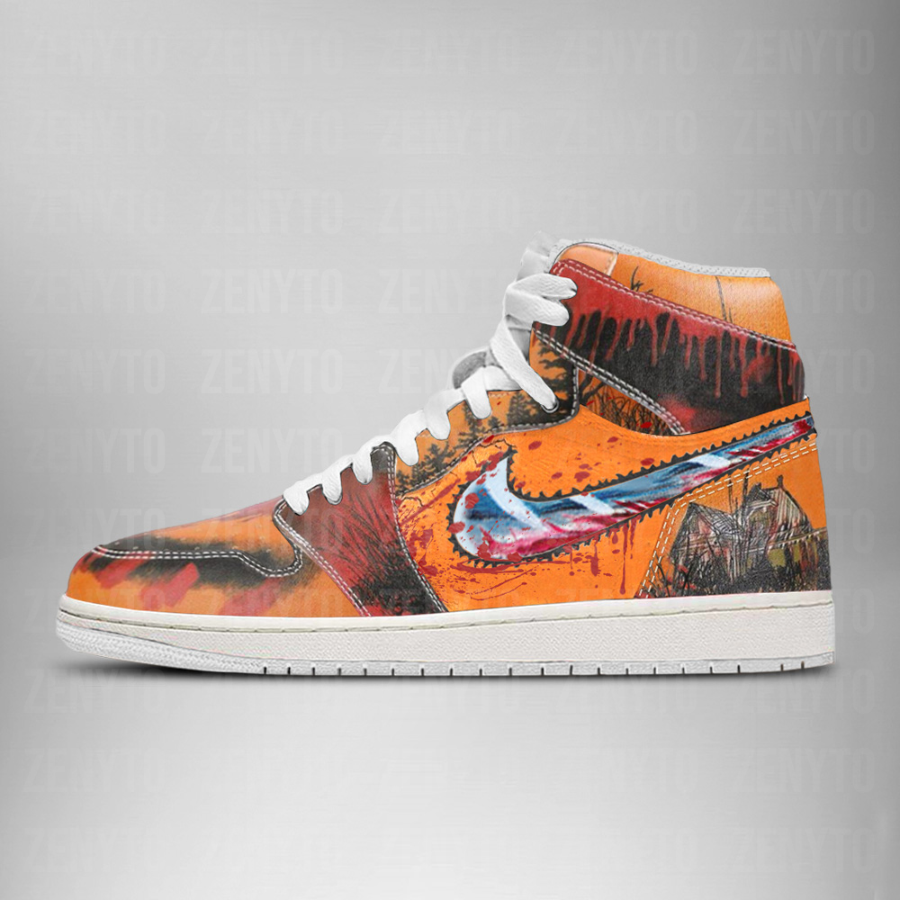 Ideafootwear Leatherface Halloween AJ1 High Sneakers Shoes For Men And Women