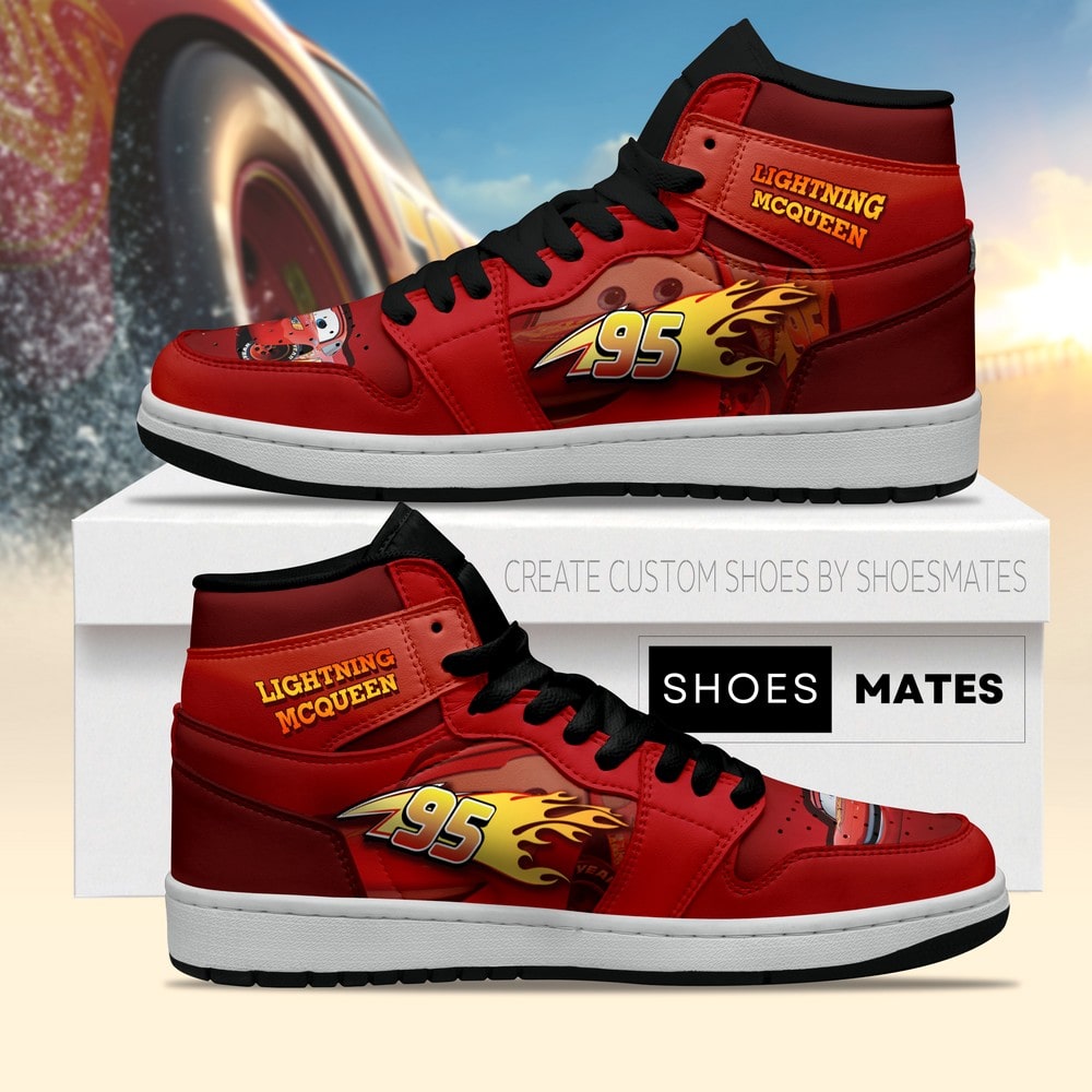 Ideafootwear Lightning McQueen AJ1 High Sneakers Shoes For Men And Women