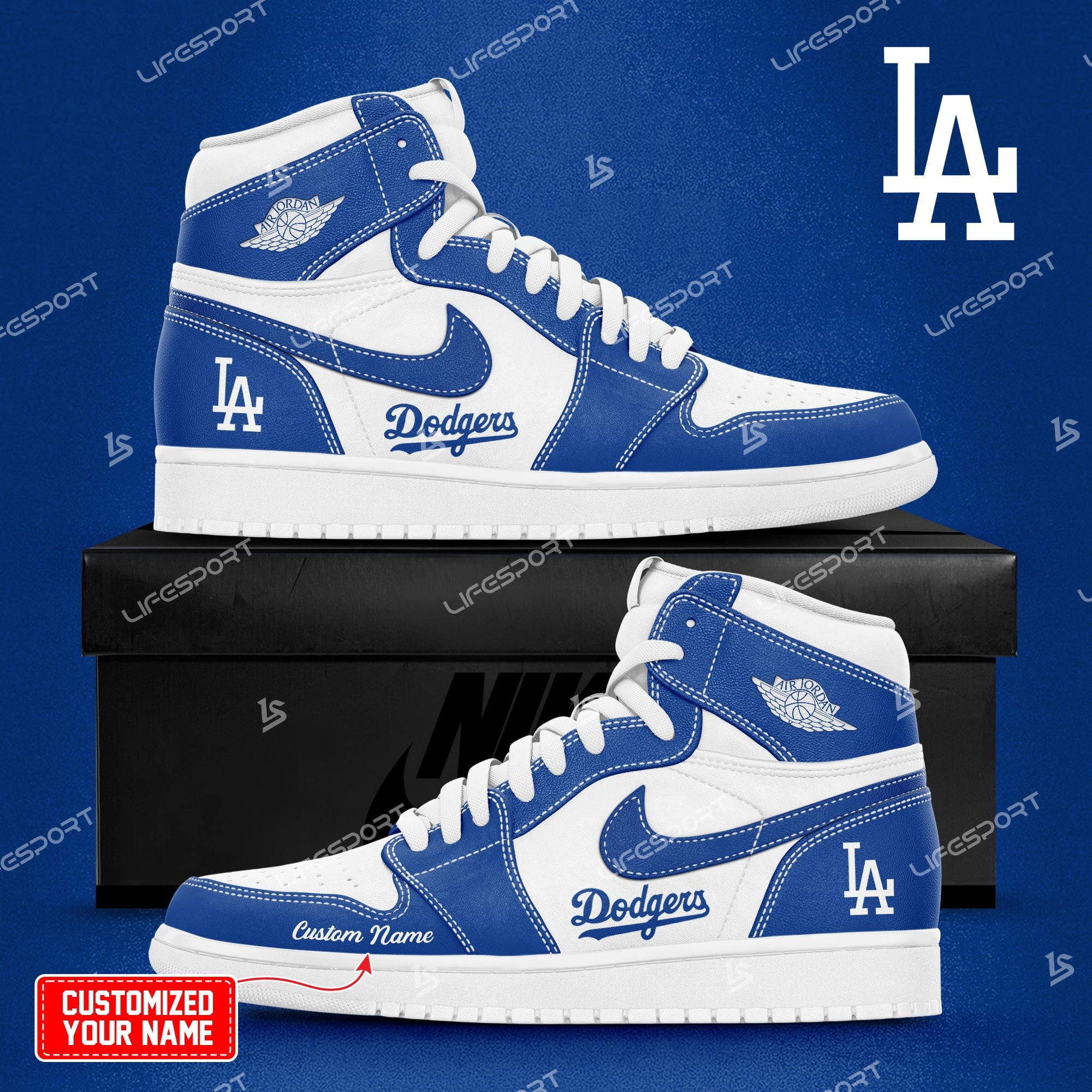Ideafootwear Los Angeles Dodgers AJ1 High Sneakers Shoes For Men And Women