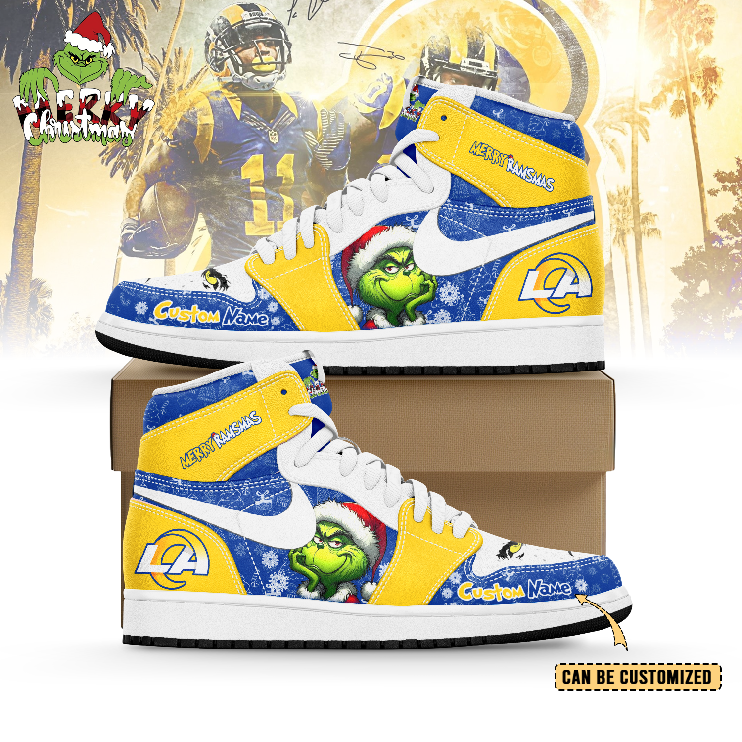 Ideafootwear Los Angeles Rams x The Grinch x Christmas AJ1 High Sneakers Shoes For Men And Women