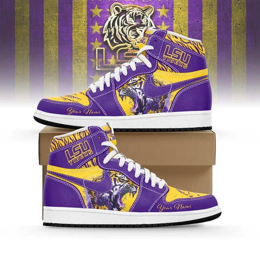Ideafootwear  LSU Tigers AJ1 High Sneakers Shoes For Men And Women