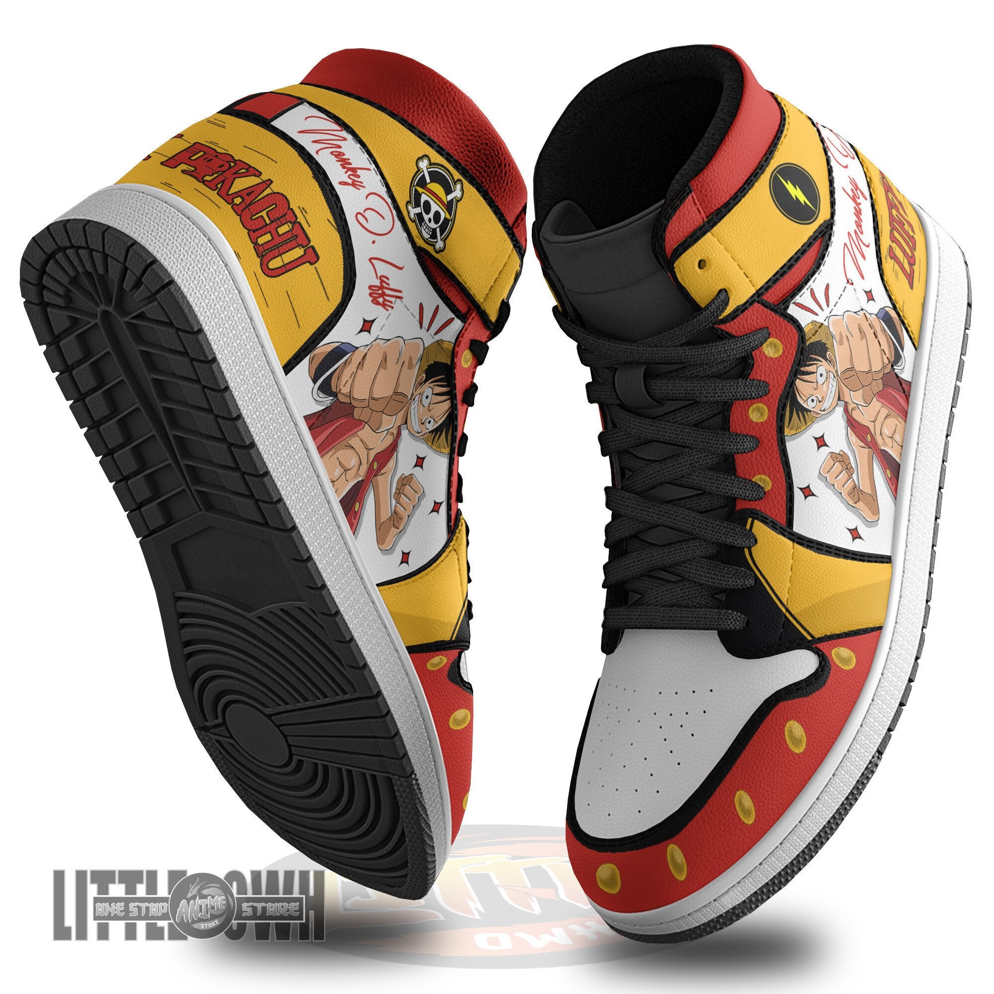 Ideafootwear Luffy x Pikachu AJ1 High Sneakers Shoes For Men And Women