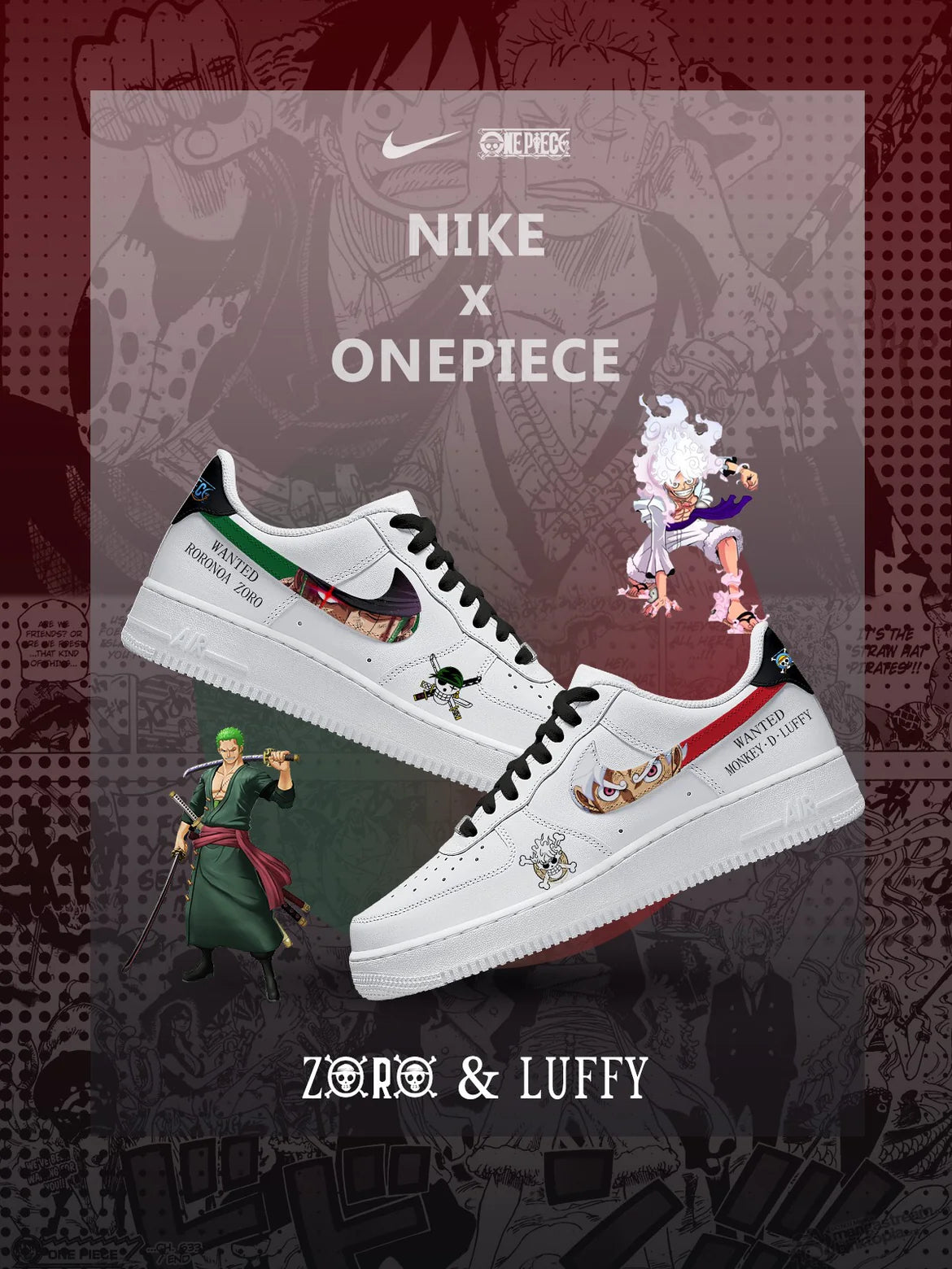Ideafootwear Luffy & Zoro  Air Low-Top Sneakers Shoes For Men And Women 1
