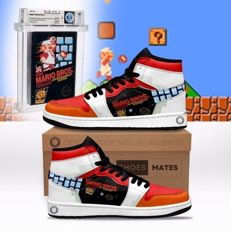 Ideafootwear Mario Bros Nintendo AJ1 High Sneakers Shoes For Men And Women