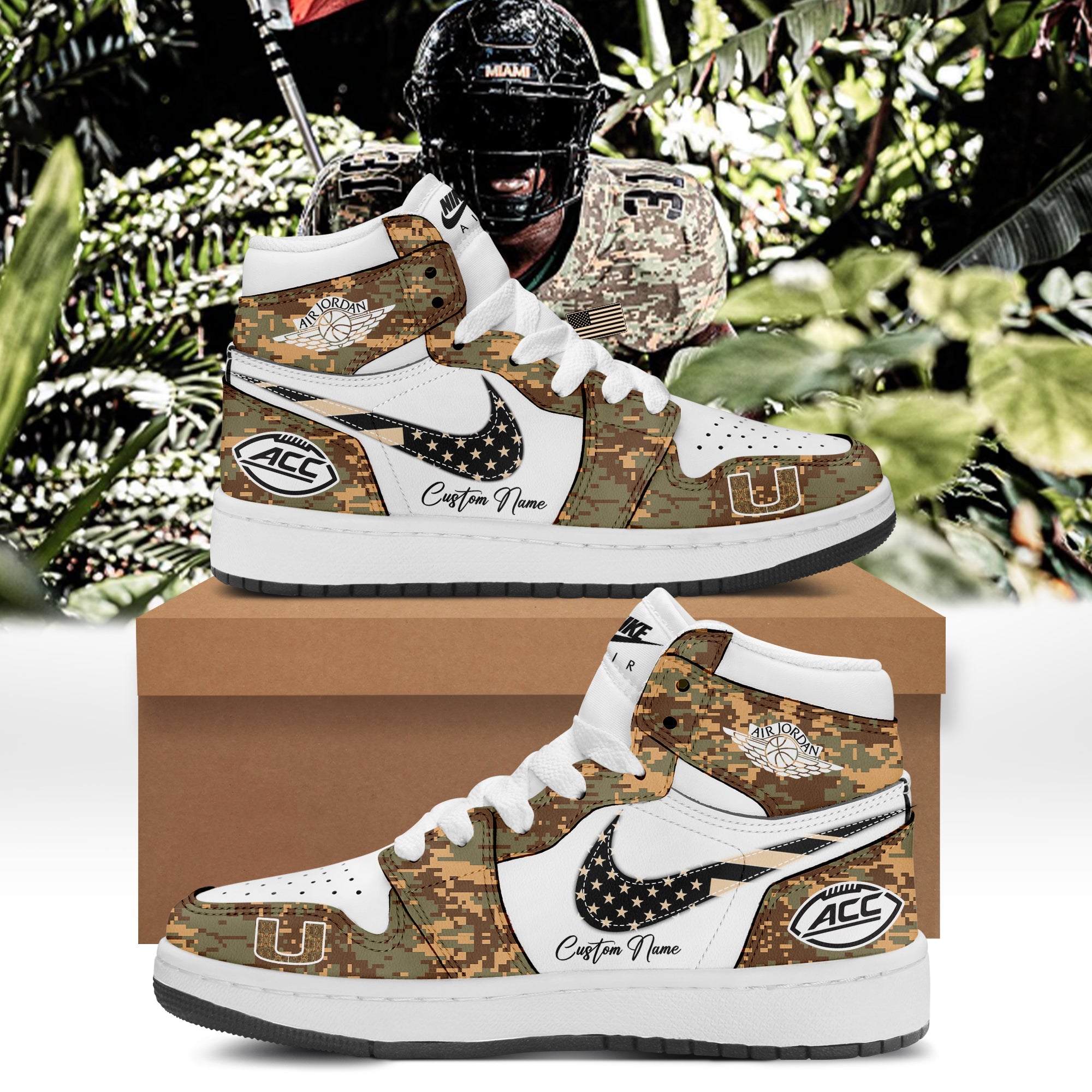 Ideafootwear Miami Hurricanes AJ1 High Sneakers Shoes For Men And Women