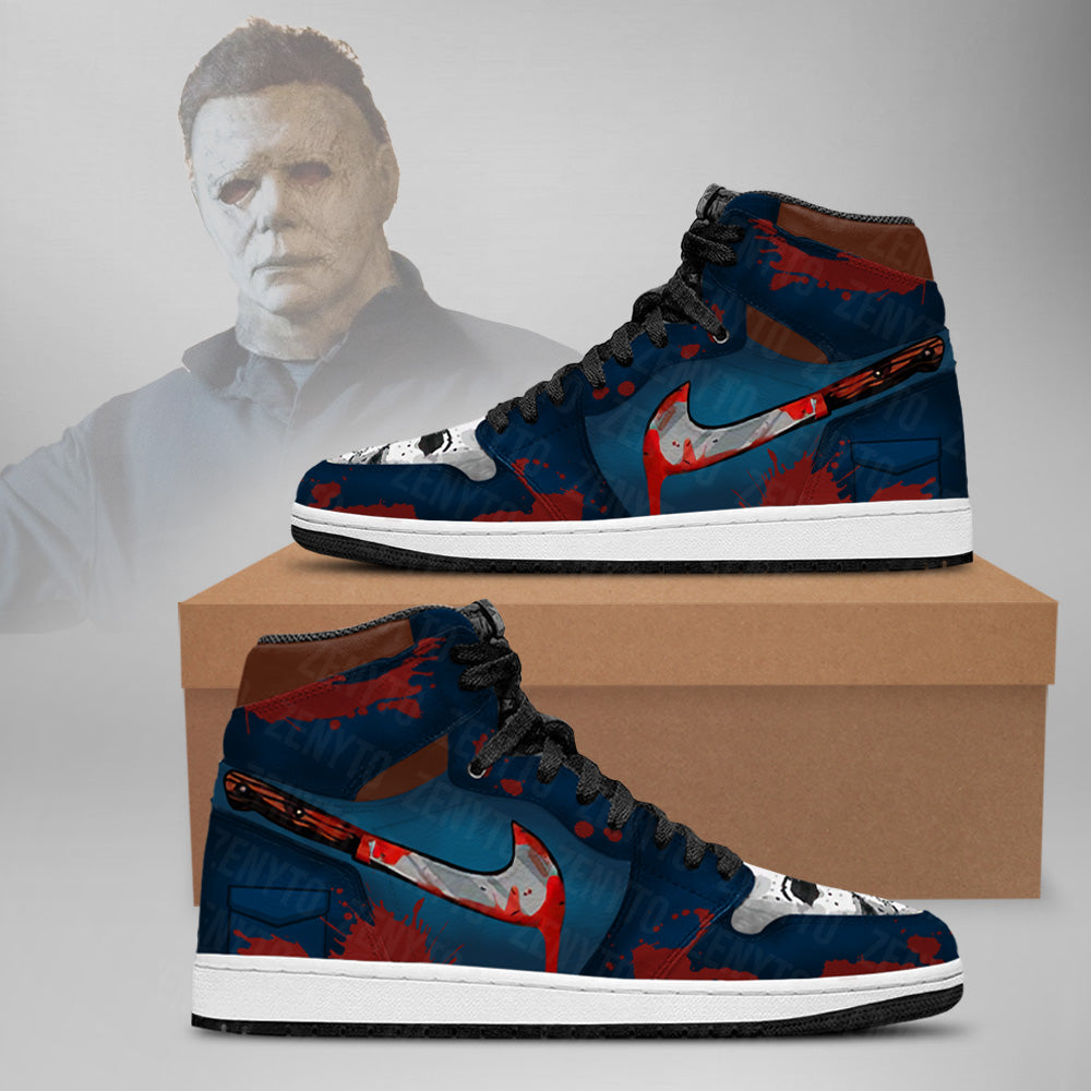 Ideafootwear Michael Myers Halloween AJ1 High Sneakers Shoes For Men And Women