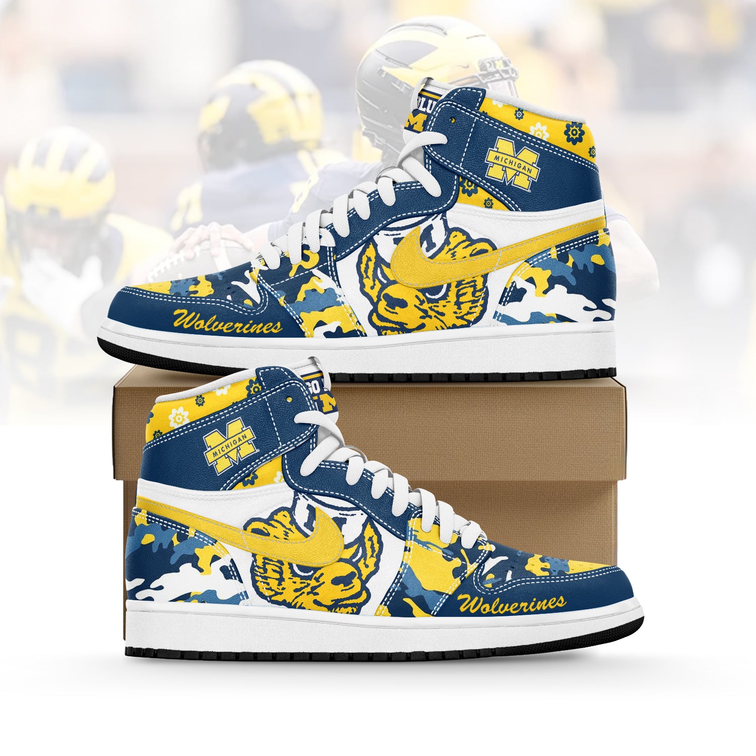 Ideafootwear Michigan Wolverines AJ1 High Sneakers Shoes For Men And Women