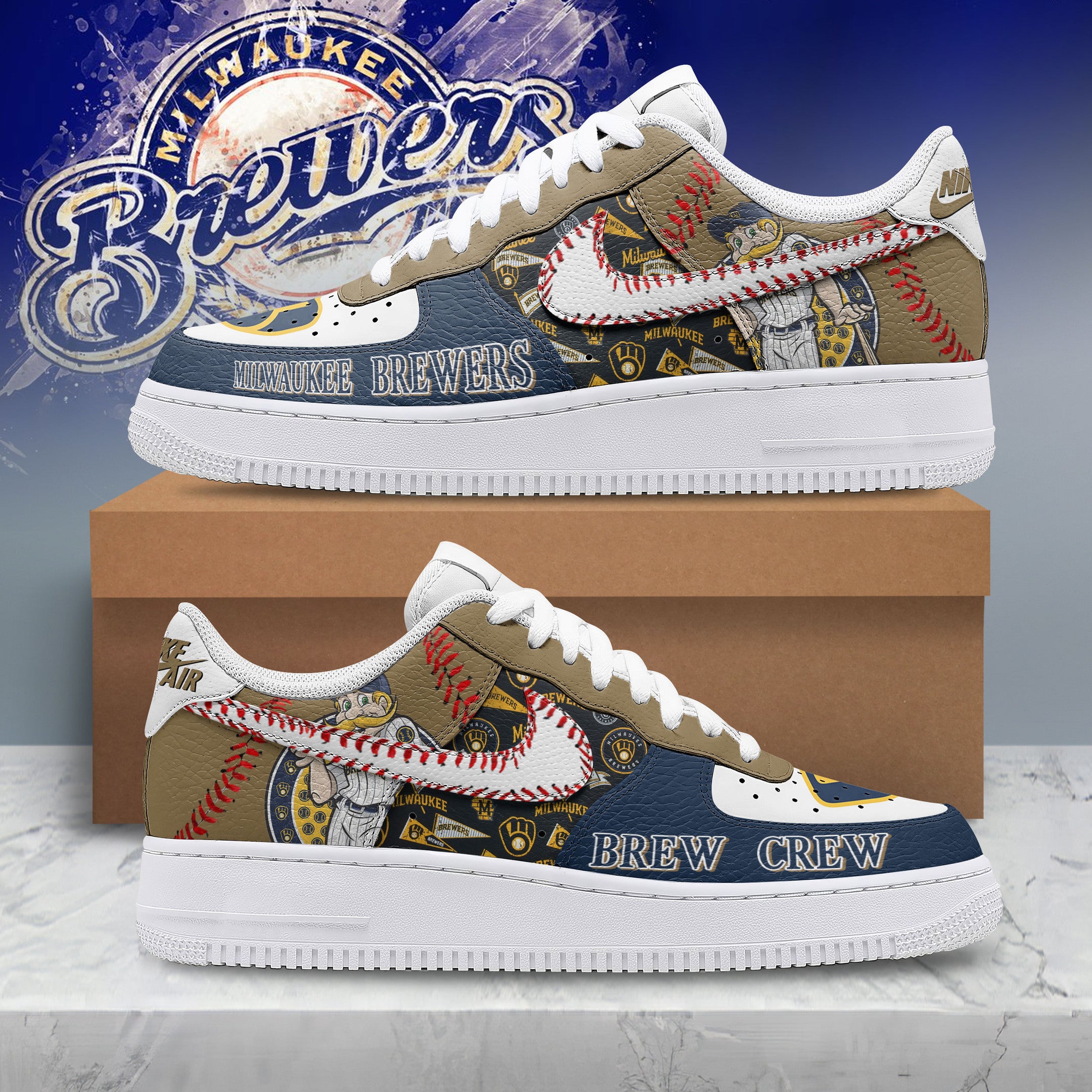 Ideafootwear Milwaukee Brewers Air Low-Top Sneakers Shoes For Men And Women 4